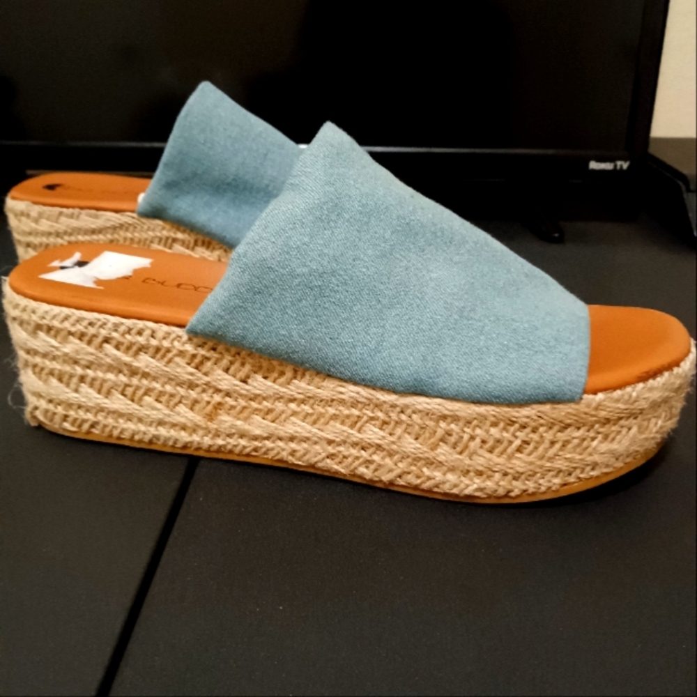 Big Buddha Blue Espadrille Wedge Sandals
